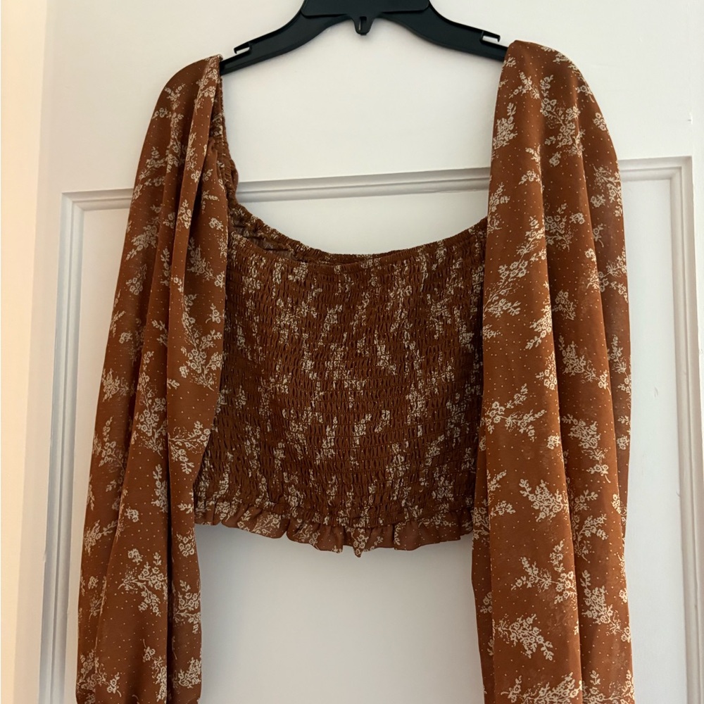 Altar'd State Brown Floral Smocked Blouse